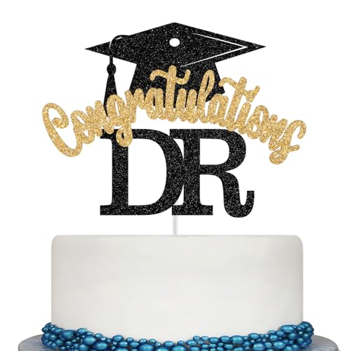 Congratulations DR Cake Topper DR Graduation Decorations Congrats Doctor Its DR Actually DR/PHD Graduation Party Decorations (Black and Gold Glitter)