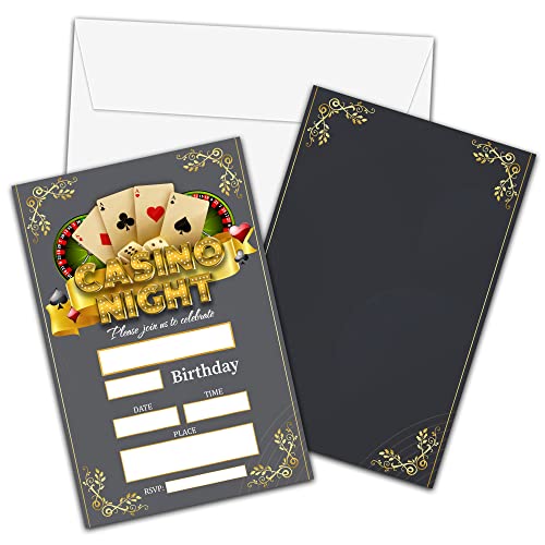 Casino Birthday Invitations With Envelopes - Game Night Party Invitation Card For Adults - Casino Night Themed Fill-In Invites Cards - Holiday Party Celebration(20 Pack) -09 #TOP9
