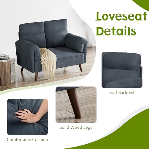 JAMFLY 49'' Mid Century Modern Loveseat, Upholstered 2-Seater Small Sofa for Living Room and Bedroom, Solid Wood Legs