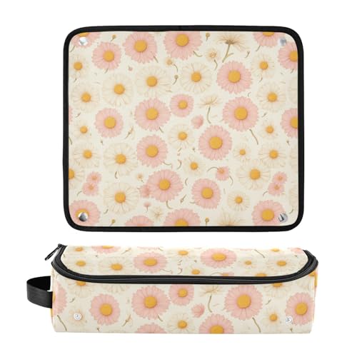 Bolsa de viaje para herramientas de cabello Chic Daisy Pink White con tapete resistente al calor y cierre, organizador impermeable para planchas y rizadores miniatura 3