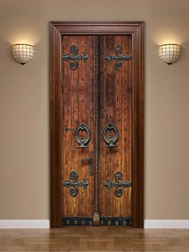 FLFK 3D Holz Türtapete Selbstklebend TürPoster Abziehen und Aufkleben 77x200cm-Vinyl Wandbilder Entfernbar Mauer Aufkleber Zuhause Dekor (2 Stk/Set)