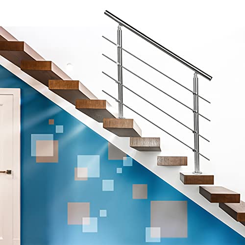 Miniatura 7 de Lospitch Barandilla De Acero Inoxidable Para Balcones, Escaleras, Balaustradas Con Sin Travesaños 150 Cm, 4 Travesaños