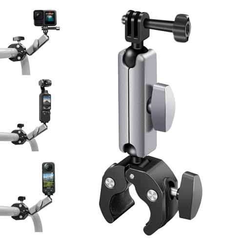 VZU Soporte de moto para GoPro, soporte de bicicleta para Insta360 X5 X4 Go 3S, para DJI Osmo Pocket 3 2 Action 5 4 3, cámara de acción invisible con doble cabezal giratorio de 360°