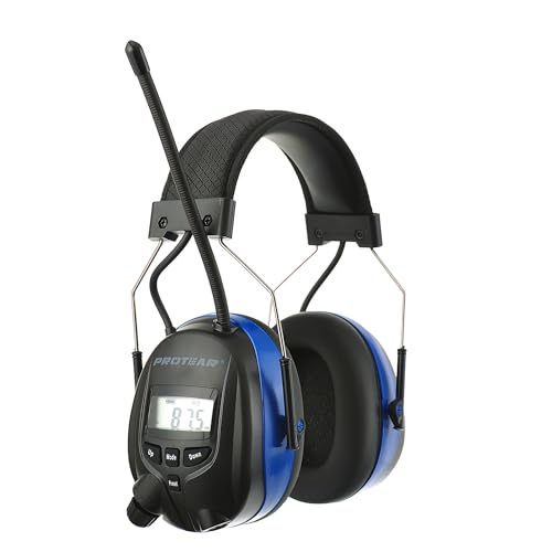 PROTEAR Bluetooth Ear Defenders with AM FM Radio, 25dB NRR Hearing Protection Safety Earmuffs, Rechargeable Wireless Headphones, Ideal for Lawn Mowing, Construction, Chainsaw, Landscaping(Dark Blue)