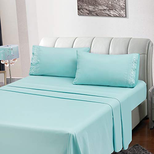 Draps de lit super king size en microfibre brossée douce couleur spa blue
