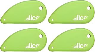 Slice Micro Safety Cutter | Safe Ceramic Box Cutter Lasting 11x Longer than Metal | Keychain Box Opener | 4 Pack | Green