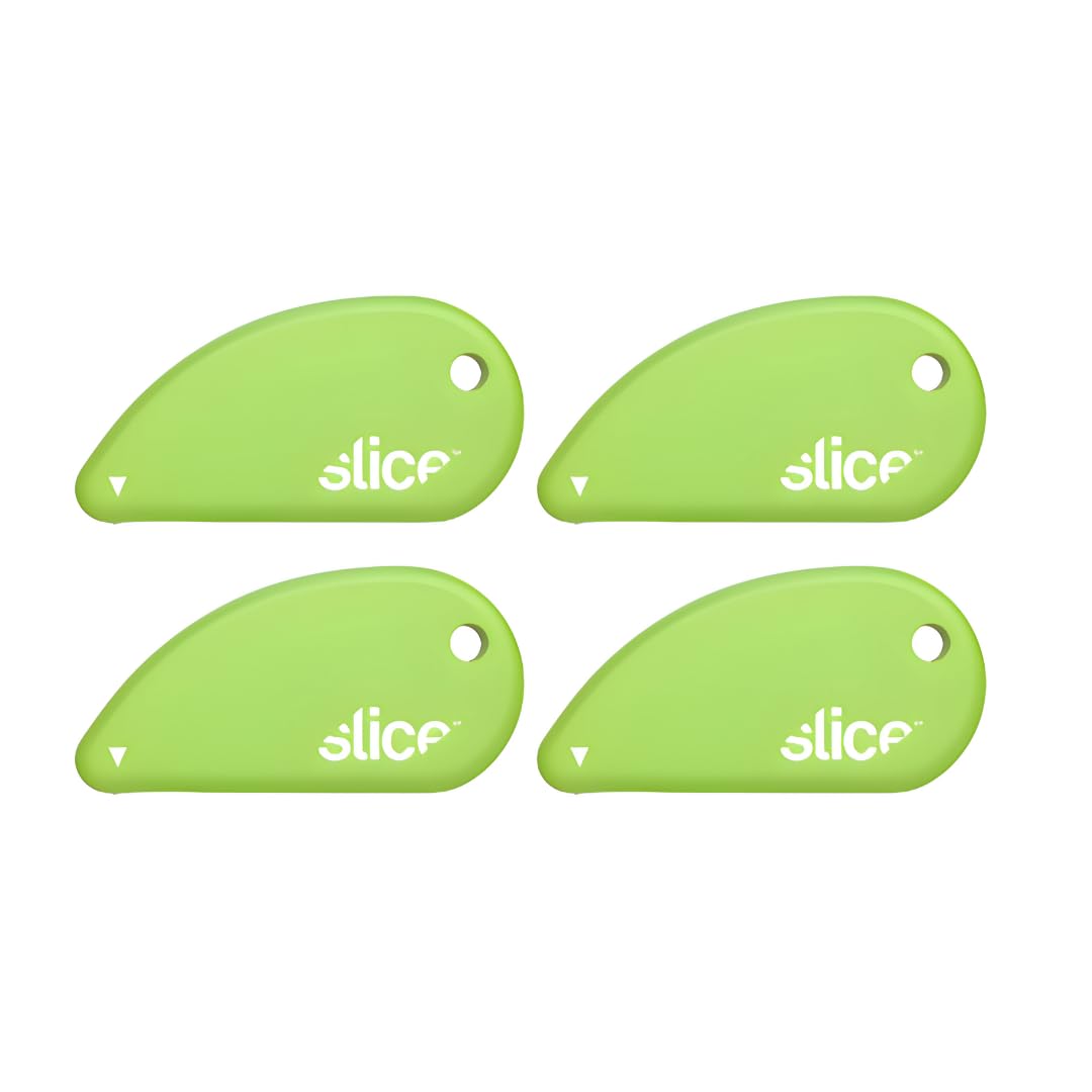 Slice Micro Safety Cutter | Safe Ceramic Box Cutter Lasting 11x Longer than Metal | Keychain Box Opener | 4 Pack | Green