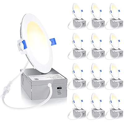 Ensenior 12 Pack 4 Inch LED Recessed Light, Dimmable, 3000K-5000K 3CCT, 750LM High Brightness, 9W 120V, 3 Pin, ERL-9X-ETL, Damp Rated, Ultra-Thin Canless Wafer Ceiling Light - ETL & FCC & IC