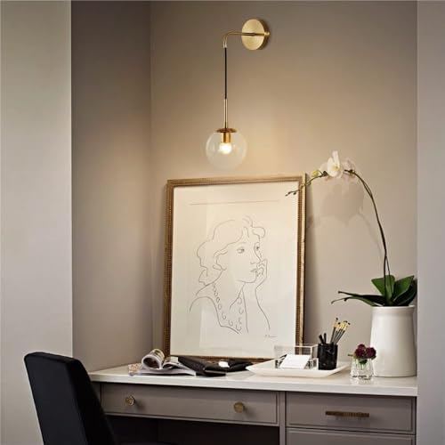 Apliques de pared de latón dorado y vidrio esmerilado, pack de 2 luces LED sofisticadas 6