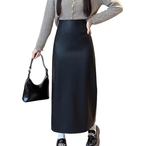 Jupe en cuir taille haute élégante coupe moulante dos fendu pour femme active en XL