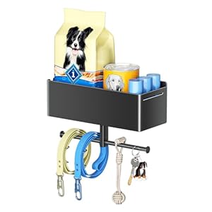 Dog Leash Holder for Wall, Dog Leash Hooks, Leashes Hangers for Pet Stuff Organizer, Dogs Leashes Shelf Organizer, Key Holder Wall Mount, Dog Accessory Storage Rack for Pet Collar, Poop Bag, Toy, Mail