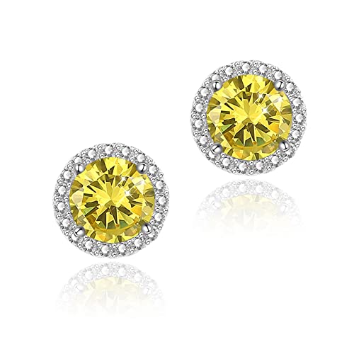 YOMELA Yellow Round Cubic Zirconia Stud Earrings for Women