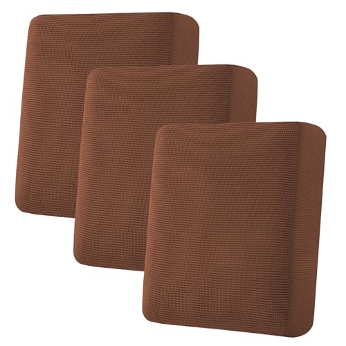 H.VERSAILTEX Super Stretch Individual Seat Cushion Covers - Sofa & Couch Cushion Slipcover Sets - Thick Jacquard Textured Twill Fabric (3 Piece, Caramel)