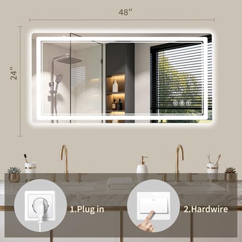 WISSMIELS 24"x48" LED Bathroom Mirror with Lights, Backlit + Front Lit, Anti-Fog, Lighted Bathroom Mirror for Wall, HD Shatterproof Tempered Glass, Dimmable, Memory Function (Horizontal/Vertical) by WISSMIELS - Used condition - Image 4