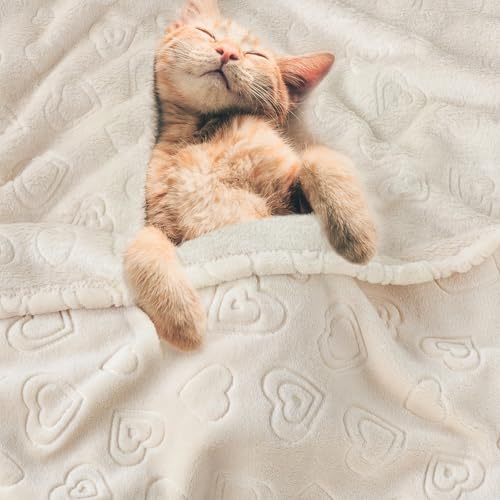 Image of BORITAR Baby Blanket with Heart Design for Girls Ultra Soft Fleece Warm and Lightweight Blankets for Infant Toddler Newborn, 30x40 Inch, Beige