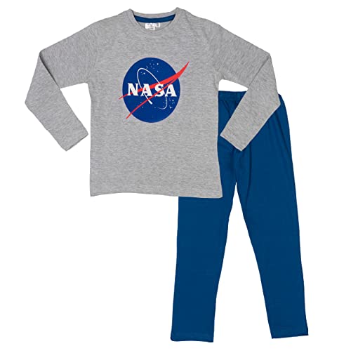 United Labels NASA Schlafanzug für Jungen - Kinder Pyjama Set Langarm Oberteil mit Hose Grau/Blau (110-116, Regular)