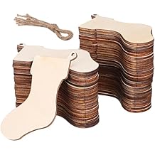 ARTIBETTER 50pcs Wooden Stocking Cutouts Unfinished Christmas Ornaments Hanging Pendant Stocking for DIY Crafts Decoration, Tree Ornaments