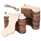 ARTIBETTER 50pcs Wooden Stocking Cutouts Unfinished Christmas Ornaments Hanging Pendant Stocking for DIY Crafts Decoration, Tree Ornaments