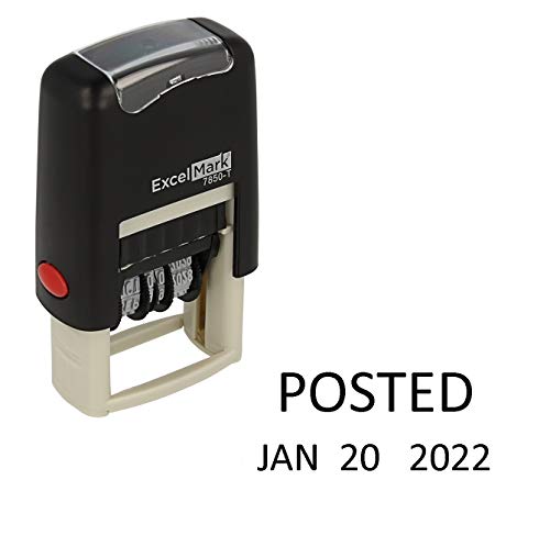 Posted - ExcelMark Self-Inking Rubber Date Stamp - Compact Size - Black Ink