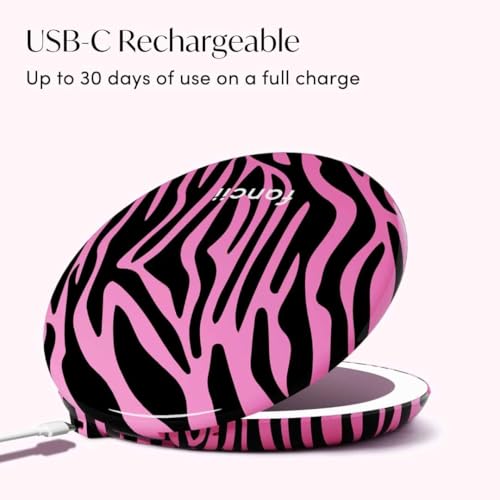 Image of Fancii Taylor LED Lighted Travel Makeup Mirror, Rechargeable, 10x /1x Magnifying, Tru-Glow Lighting System, XL Large 5 inch Wide | Compact Mirror for Purses (Hot Pink Safari)
