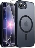 FLLAO 3-in-1 Magnetische Hülle für iPhone 17e / 16e mit 2 HD Schutzfolien, Kompatibel mit Mag Safe, Stoßfeste und Kratzfeste Schutzhülle, Dünn Durchscheinende Matt Handyhülle, Schwarz