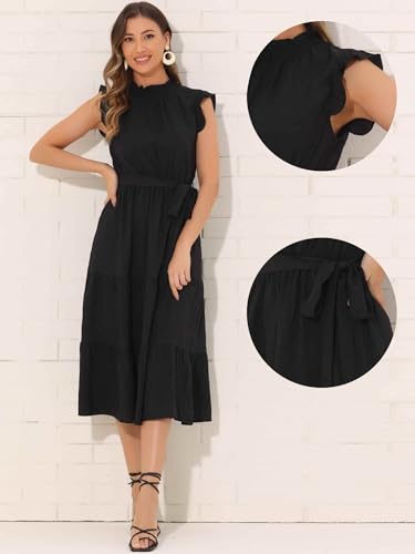 Image of Allegra K Midi Dresses for Women's Ruffled Sleeve Mock Neck Casual Dress