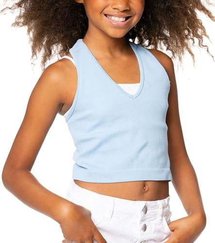 Girls V Neck Crop Tank Top – Seamless Camisole for Girls Ages 10-14 Cami for Tweens and Teens Fit S/M – M/L