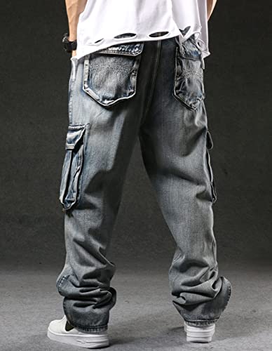 Men`s Cargo Jeans Workwear Stretchy Loose Zipper Pocket Denim Pants4