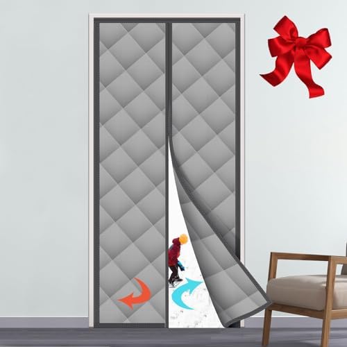 Ceblish Magnet Wärmeschutzvorhang für Türen, Thermo Türvorhang, Isoliervorhang Thermovorhang, Isolier Schutz Vorhang, Wasserdicht, Winddicht, Kälteschutz, Haustierfreundlich, Grau
