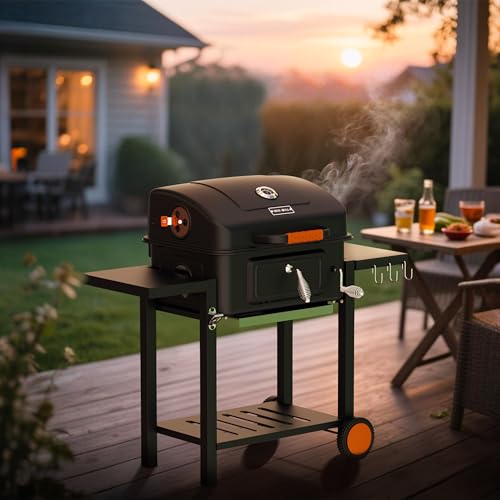 Image of KEYO GRILL 24-Inch Barrel Charcoal Grill, Dual Venting System Outdoor BBQ Grill with Height Adjustable Charcoal Pan, Foldable Side Tables Outdoor Large Barbecue Grills for Backyard and Camping.