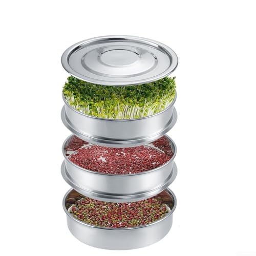 Jotekonoby Bandeja de germinación de semillas de tres niveles con tapa, contenedor de cultivo de microverduras apilable multicapa para cultivar frijoles, brotes, microverduras (B)