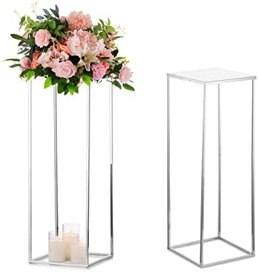 Sziqiqi 40cm Rectangle Wedding Centrepieces Vases With Plates - 2 Pieces Metal Column Geometric Flower Stand Gold Flower Display Rack Decorations For T-Stage Reception Party Fiesta Event Christmas
