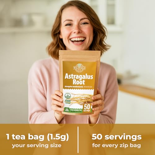Image of WILDFIELD HERBS 50 Bags Astragalus Root Herbal Tea - 50 Tea Bags 1.5g Astragalus Root Huang Qi