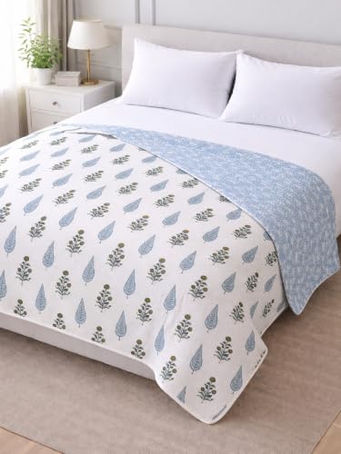 Image of Amazon Brand - Umi AC Dohar Blanket for Double Bed | 100% Cotton 160 TC | Soft Lightweight Three Layer Quilt | 84x96 Inches | Beautiful Elegant Print