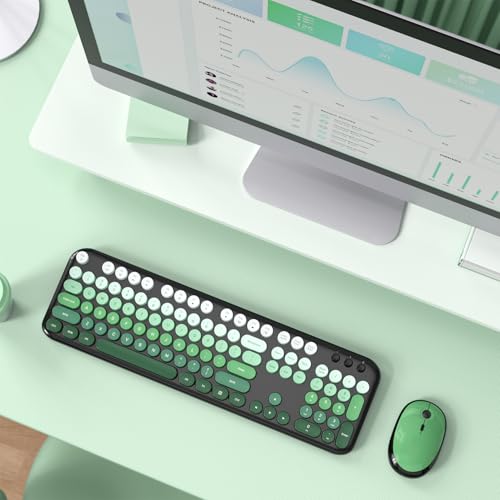 Image of Wireless Keyboard and Mouse Combo, MOWUX Colorful Computer Full Size 2.4G Plug and Play Wireless Typewriter Keyboard and Mouse Set for Computer, Desktop, PC (Black Green Gradient)