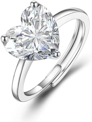 VYYU Silver Engagement Rings for Women - Adjustable Promise Eternity Ring for Her, Romantic Jewelry Gift Wedding Rings with White Heart Diamond Halo Ring Bridesmaid Christmas Birthday Valentine Gifts