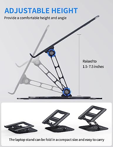 Image of AOEVI Adjustable Laptop Stand with 360 Rotating Base, Computer Stand for Laptops (10-16 inches) - MacBook Pro /Air, Dell, Asus, Lenovo - Ergonomic Foldable Laptop Riser for Desk - Black