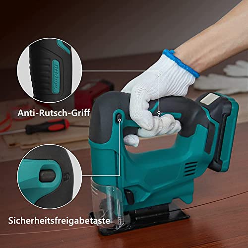 Anbull Akku-Stichsäge (18V Lithium-Lonen, Gehrungsschnitt 45°, 4Gang-Schneidemodus, Komplettset mit 2x 2.0Ah Akku… – Bild 6