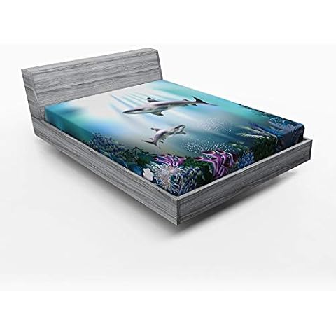 ABAKUHAUS Submarino Sábana Elastizada Tiburones Coral acuática Cover