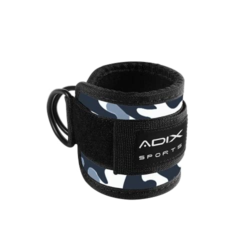 ADIX Sports - 1 Piece Ankle Strap for Cable Machines Padded Gym Cuff for Kickbacks, Glute Workouts, Leg Extensions, Hip Abductors for Men and Women, Steel Double D Ring, Neoprene Support (Grey Camo)