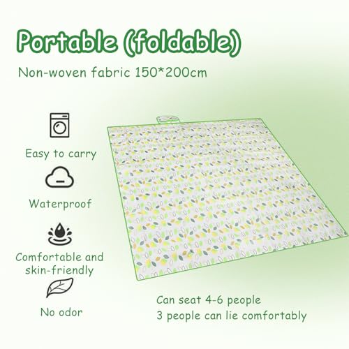 Picknickdecke Isoliert Picknickdecke Wasserdicht Picnic Blanket Stranddecke mit Wasserdichter Unterseite Tragbare Strandmatte für 4-6 Personen Campingdecke mit Tragegriff für Park Garten Strand