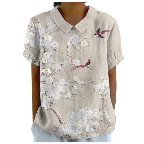 T-shirt en lin femme respirant et pull ample imprimé d'été