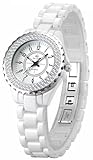 MASTOP Women's Watches Crystal Analog Quartz Waterproof White Ceramic Watch for Ladies Bracelet Watch (White)