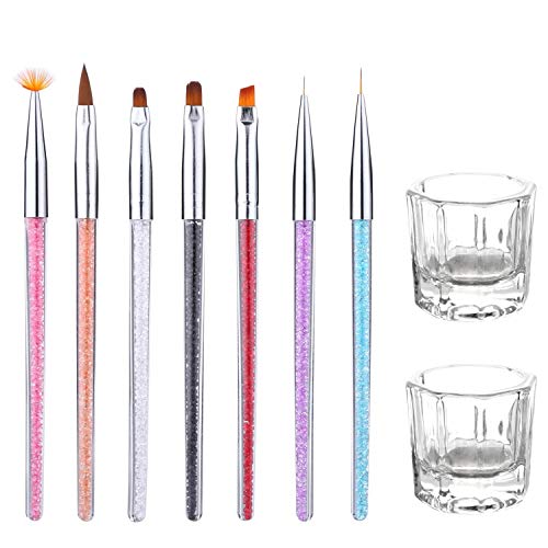 Nail Art Brush and Nail Dappen Dish Kit Professional Nail Polish Design Detail Brush UV Gel Painting Brushes