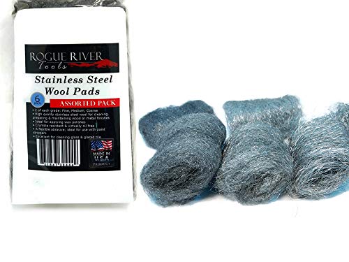 Stainless Steel Wool Pads, 6pc Assorted Pack (Fine, Medium, Coarse) - by Rogue River Tools. Made in USA! Oil Free, Won't Rust. Stainless Steel Wool Pads, 6pc Assorted Pack (Fine, Medium, Coarse) - by Rogue River Tools. Made in USA! Oil Free, Won't Rust.