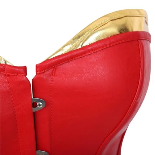 Corpete Corset Corselet Cinta Redutora Mulher Maravilha Couro Sintético Vermelho M439
