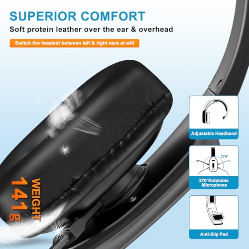Image of Bluetooth Headset, 60hrs Noise Canceling V5.2 Over Head Headphones, Single Ear Trucker Wireless Headset with Mic, Mute Button, Multipoint, for Phones PC Computer Truck Driver Office Work - Slate