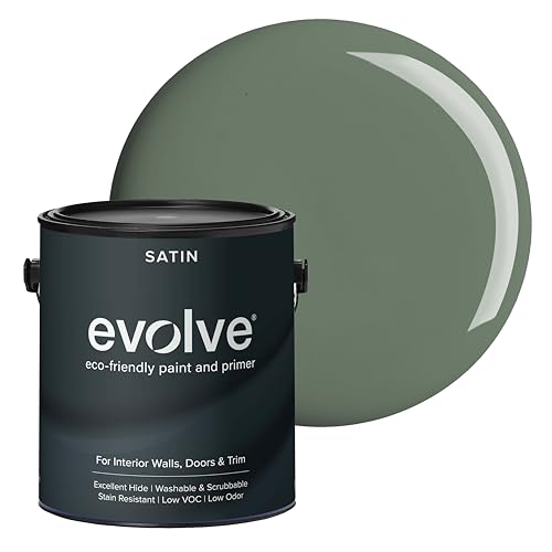 EVOLVE Interior Paint & Primer, Satin (Ivy Green), 1 Gallon – Available in 50+ Colors, One-Coat Coverage, Excellent Hide, Low VOC, Low Odor, Washable Interior Paint