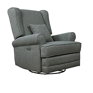 Evolur Phoenix Upholstered Seating Wing Back Glider Swivel Rocker Power Recliner Glider Chair for Nursery in Iron Greenguard Gold Certified Recliner With a Bonus Pillow Tool-Free Assembly