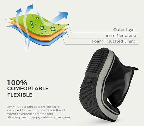 Image of Ubon Deck Boots for Men Waterproof Rubber Ankle Rain Boots for Fishing | Pull-On Shoes with Anti-Slip Traction, Breathable Lining, Removable Insole, Suited To Boats, Docks, Gardening, Camping